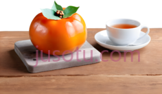 柿子,木质餐桌,茶杯PNG