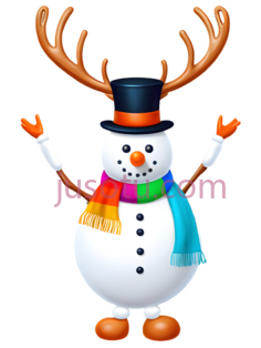 雪人,礼帽,彩色围巾,小鹿PNG