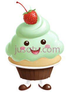 草莓蛋糕,卡通,绿色, 棕色, 白色PNG