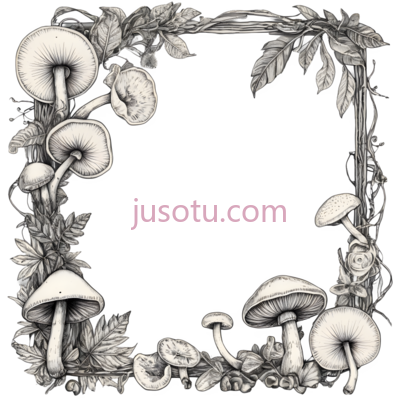 蘑菇,插画,黑白, PNG