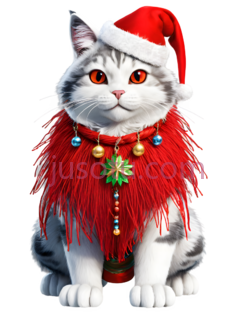 猫,节日装扮,白色带灰色斑纹PNG
