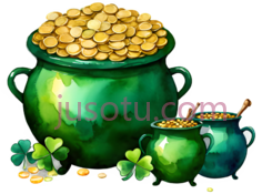 金币, 锅,卡通,金色, 绿色PNG