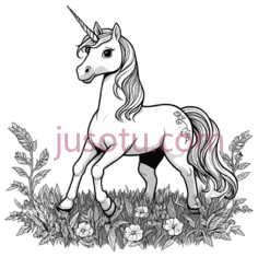 独角兽,线条画,黑白PNG