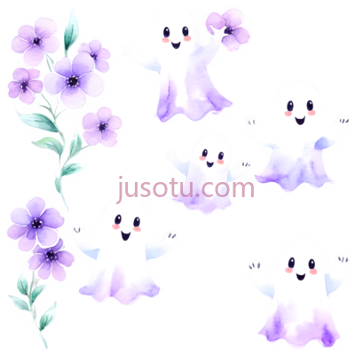 幽灵,花朵,卡通,紫色,白色, PNG