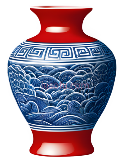 花瓶,青花瓷,蓝色,红色, PNG