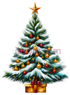 圣诞树,插画,绿色, 金色, 红色PNG