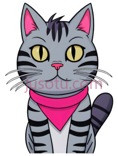 猫,卡通,灰色,黑色,白色,黄色,粉色PNG