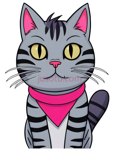 猫,卡通,灰色,黑色,白色,黄色,粉色, PNG