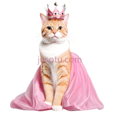 猫,戴皇冠,披粉色斗篷,橘色,白色, PNG