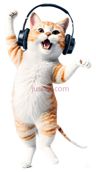 猫,戴着耳机跳舞,白色,橙色, PNG