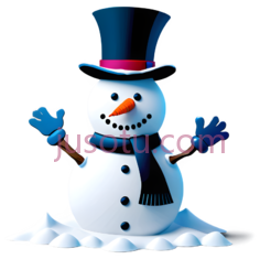 雪人,卡通,白色身体,黑色纽扣,蓝色手套,围巾,红色领带PNG