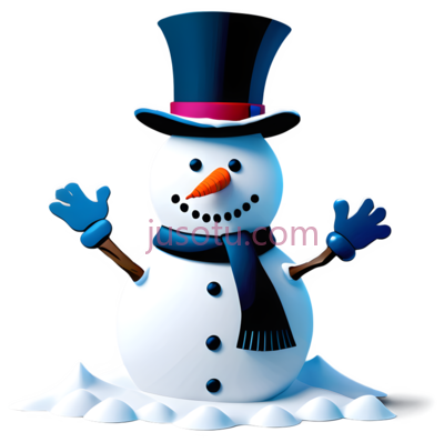 雪人,卡通,白色身体,黑色纽扣,蓝色手套,围巾,红色领带, PNG