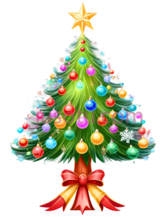 圣诞树,卡通,绿色,红色,黄色,蓝色,紫色PNG