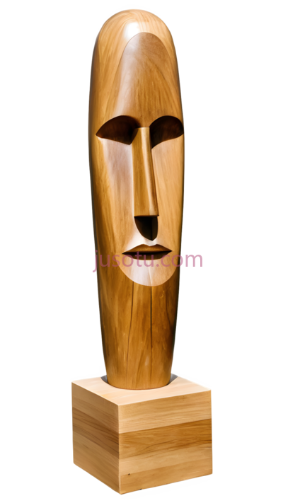 木雕面具,现代抽象,浅棕色, PNG