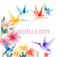 鸟,花,折纸,蓝色,黄色,红色,绿色,粉色,紫色PNG