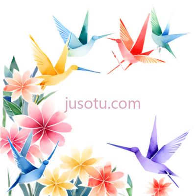 鸟,花,折纸,蓝色,黄色,红色,绿色,粉色,紫色, PNG