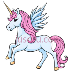 独角兽,卡通,白色身体,粉色鬃毛,尾巴PNG