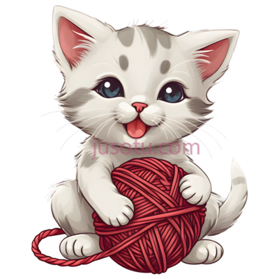 可爱,猫咪,毛线球, PNG