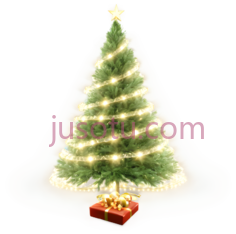 圣诞树,装饰有灯光,星星,绿色PNG