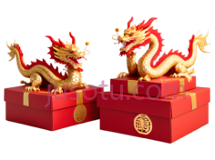 龙,中国,红色,金色PNG