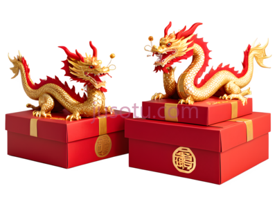 龙,中国,红色,金色, PNG