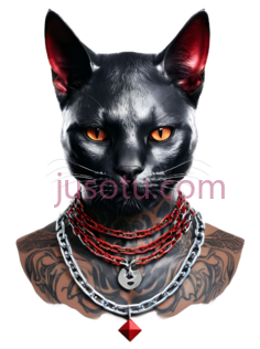 猫,纹身,项链,黑色,红色PNG