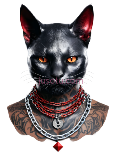 猫,纹身,项链,黑色,红色, PNG