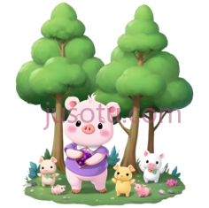 小猪,小狗,小白兔,卡通,粉色,黄色,白色PNG