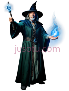 魔法师,奇幻,绿色长袍, 蓝色斗篷PNG
