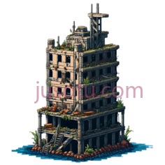 废弃建筑,像素,灰色PNG