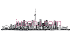 城市天际线,线条画,白色PNG