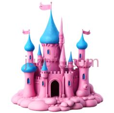 城堡,卡通,粉色,蓝色PNG