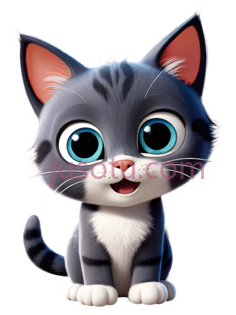 小猫,卡通,灰色,白色,蓝色PNG