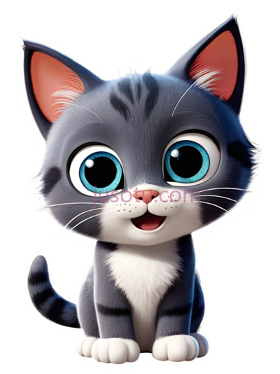 小猫,卡通,灰色,白色,蓝色, PNG