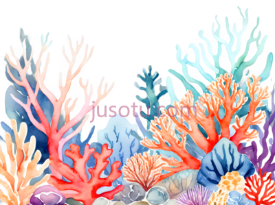 珊瑚礁,插画,蓝色,紫色,橙色,粉色, PNG