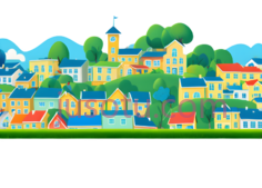 小镇,卡通,蓝色,黄色,绿色PNG