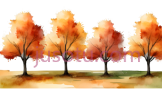 树,水彩画,橙色,黄色PNG