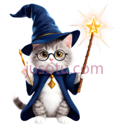 小猫,巫师装束,蓝色PNG