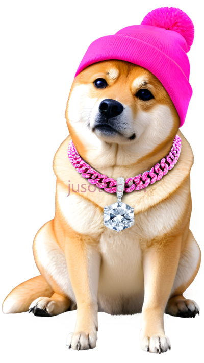 柴犬,戴粉色毛线帽,粉色链子,棕色, PNG