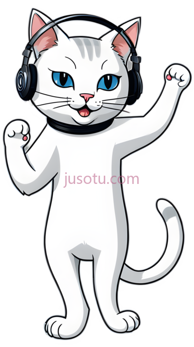 卡通猫,活泼可爱,白色, PNG