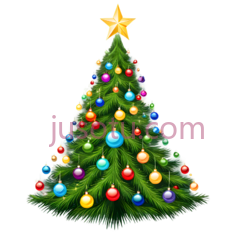 圣诞树,装饰有彩灯,星星,绿色PNG