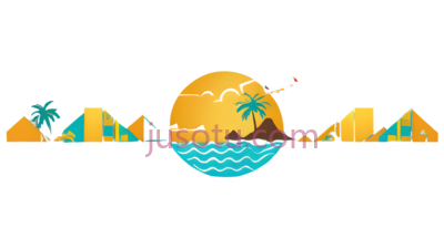 太阳,海浪,椰子树,建筑,卡通,橙色,黄色, PNG