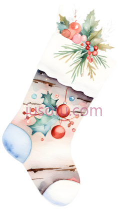 圣诞袜,水彩画,白色,蓝色,红色,绿色PNG