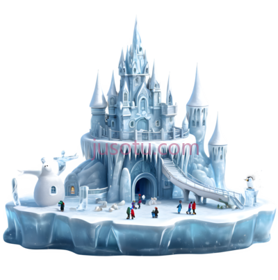 冰雪城堡,卡通,蓝色, PNG