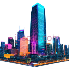 城市天际线,现代,蓝色,紫色,粉色PNG