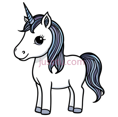 独角兽,卡通,白色, 灰色, 蓝色, PNG