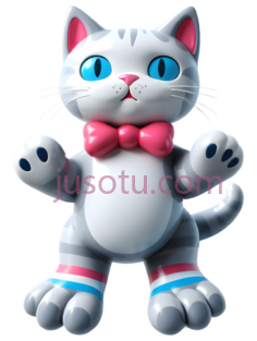 卡通猫,可爱,白色带灰色条纹PNG