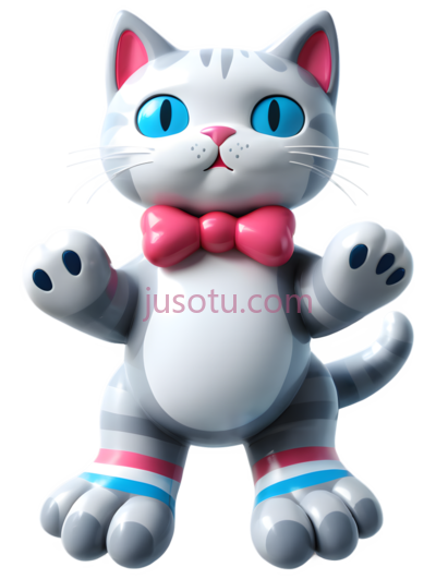 卡通猫,可爱,白色带灰色条纹, PNG