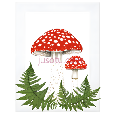 蘑菇,蕨类植物,插画,红色,白色,绿色, PNG