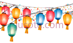 灯笼,串灯,红色,黄色,蓝色,绿色PNG